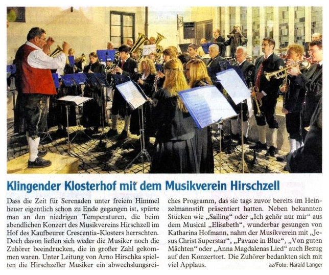 Pressebericht - Serenade 2010 im Crescentiakloster, Kaufbeuren - Musikverein Hirschzell, Kaufbeuren
